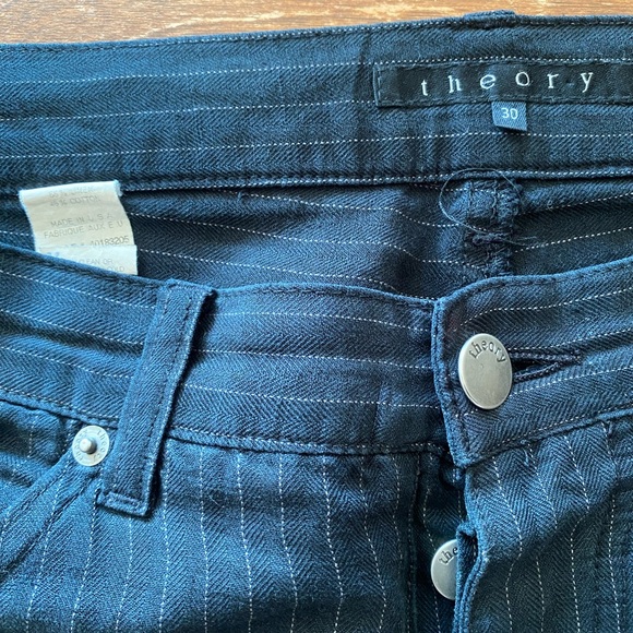 THEORY | Linen and cotton pants wide leg stripes navy - Picture 3 of 3